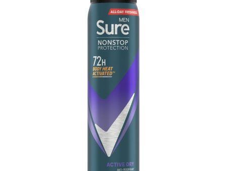 Sure Men Nonstop Protection 72h Active Dry Anti-Perspirant Deodorant Spray 250ml For Cheap