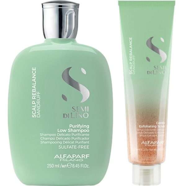 Alfaparf Milano Semi Di Lino Scalp Rebalance Purifying Low Shampoo 250ml & Exfoliating Scrub 150ml Twin Fashion