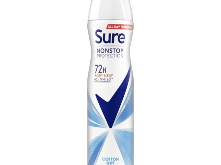 Sure Nonstop Protection 72h Cotton Dry Anti-Perspirant Deodorant Spray 250ml For Sale