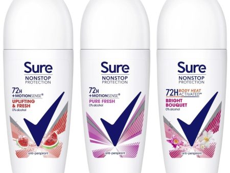 Sure Women s Anti-Perspirant Deodorant Roll-On Variety Pack 3 x 50ml For Sale