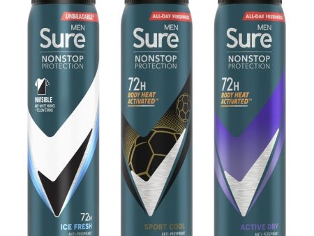 Sure Men s Anti-Perspirant Deodorant Spray Variety Pack 3 x 250ml For Sale