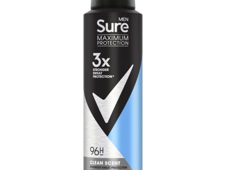 Sure Men Maximum Protection 96h Clean Scent Anti-Perspirant Deodorant Spray 150ml Sale