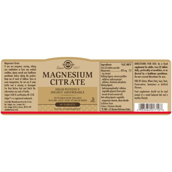 Solgar Magnesium Citrate 60 Tablets Cheap